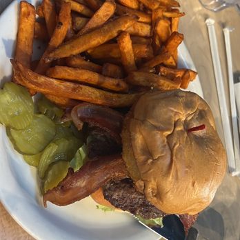 Cornerstone Cafe & Bar - Rodeo Burger and Sweet Potato Fries - American Near Me - Sacramento, California