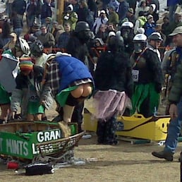 Coffin race teams preparing for the obstacle course