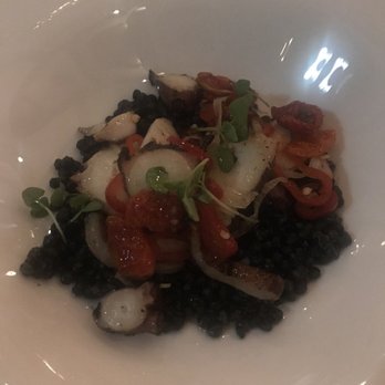 Sorellina - POLPO: Spain, grilled octopus, squid ink cous cous, cherry peppers, finocchio - Italian Near Me - Boston, Massachusetts Sorellina - POLPO: Spain, grilled octopus, squid ink cous cous, cherry peppers, finocchio - Italian Near Me - Boston, Massachusetts