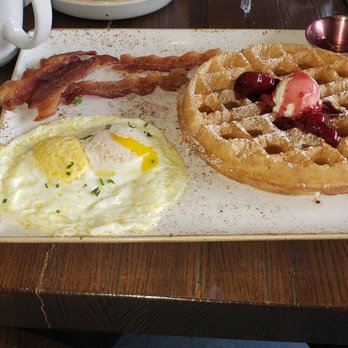 First Watch - Had the trifecta with Waffle, Over medium eggs, bacon and a side of potatoes - Breakfast & Brunch Near Me - Kirkwood, Missouri First Watch - Had the trifecta with Waffle, Over medium eggs, bacon and a side of potatoes - Breakfast & Brunch Near Me - Kirkwood, Missouri
