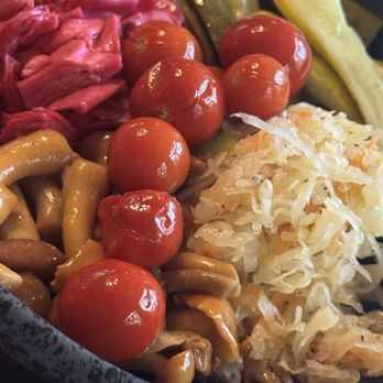 Tryzub Ukrainian Kitchen - Pickled Vegetable Medley pickles, fermented tomatoes, sauerkraut, mushrooms, purple cabbage, red onions - Ukrainian Near Me - Chicago, Illinois
