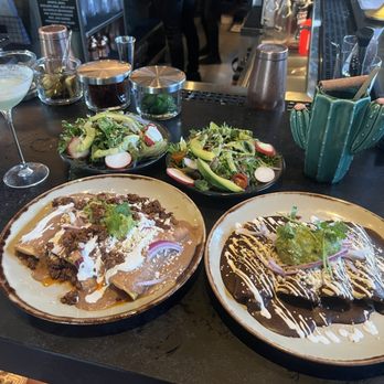 La Popular - Campechano Enchiladas and Mole Enchiladas. Side Salads with Cilantro dressing add on for both - Cocktail Bars Near Me - Claremont, California