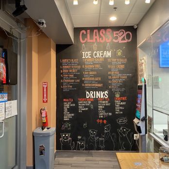 Class 520 - a menu on the wall of a restaurant - Ice Cream & Frozen Yogurt Near Me - College Park, Maryland Class 520 - a menu on the wall of a restaurant - Ice Cream & Frozen Yogurt Near Me - College Park, Maryland