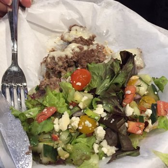 The Map Room - Cut up bugger patty and salad. - American Near Me - Cedar Rapids, Iowa