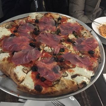 Juliana's - Prosciutto, anchovies, Olives Moroccan or Kalamata on a Margarita Classic base!! Delicious! - Pizza Near Me - Brooklyn, New York