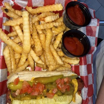 First Round - The Rodman hotdog with crinkle cut fries - Sports Bars Near Me - Omaha, Nebraska