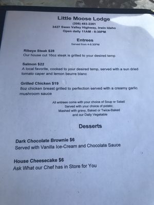 Menu photo 6 Little Moose Lodge Irwin, ID Menu photo 6 Little Moose Lodge Irwin, ID