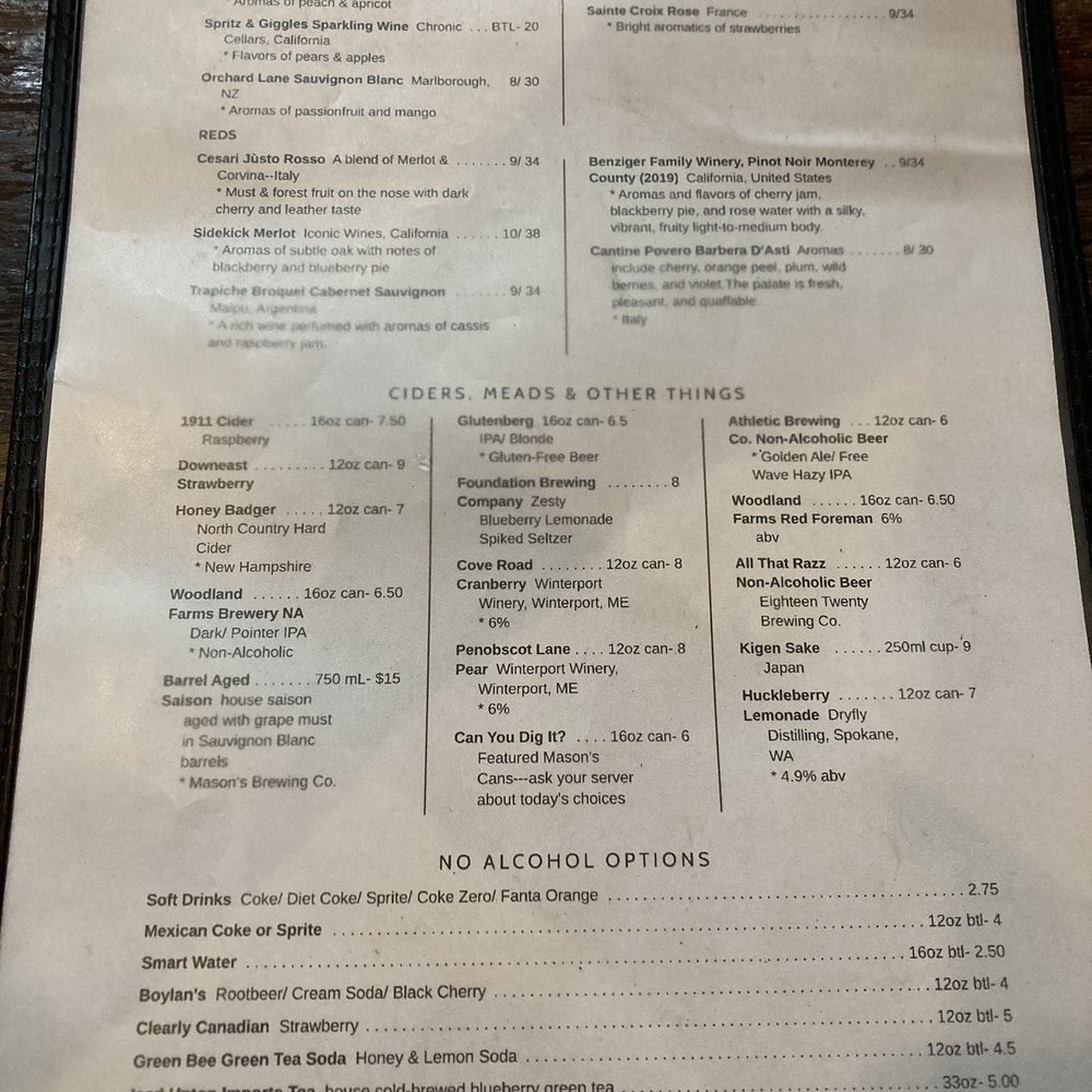 Mason’s Brewing - Other drinks menu 6/18/23 - Breweries Near Me - Brewer, Maine
