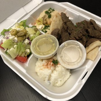 Truly Greek - Mixed Shawarma Platter with a side of Greek salad and potato salad. - Mediterranean Near Me - Brandon, Florida Truly Greek - Mixed Shawarma Platter with a side of Greek salad and potato salad. - Mediterranean Near Me - Brandon, Florida
