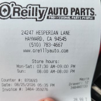 O'Reilly Auto Parts - I was there! - Auto Parts & Supplies Near Me - Hayward, California O'Reilly Auto Parts - I was there! - Auto Parts & Supplies Near Me - Hayward, California