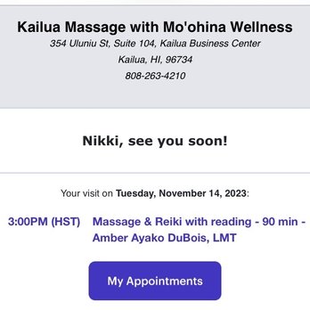 Kailua Massage Therapy - Confirmed appointment that no one showed up for. - Massage Near Me - Kailua, Hawaii Kailua Massage Therapy - Confirmed appointment that no one showed up for. - Massage Near Me - Kailua, Hawaii