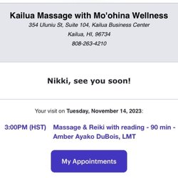Kailua Massage Therapy - Confirmed appointment that no one showed up for.