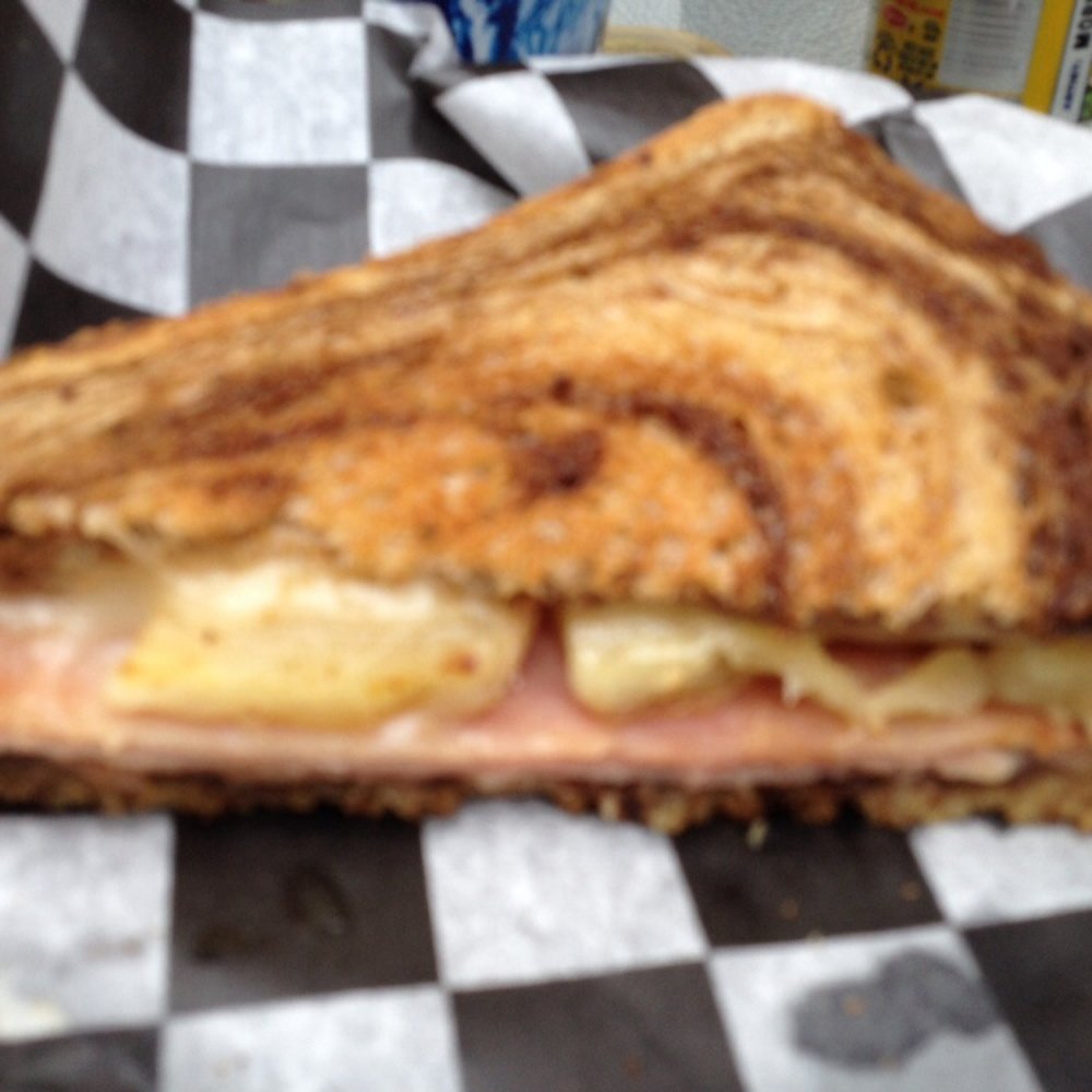 Really yummy ham, Swiss & pineapple sandwich. Really yummy ham, Swiss & pineapple sandwich.