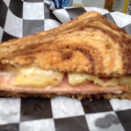 Really yummy ham, Swiss & pineapple sandwich.
