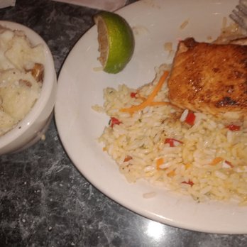 Bubba's 33 - Salmon over a bed of rice with a side of potatoes. - American Near Me - Waco, Texas Bubba's 33 - Salmon over a bed of rice with a side of potatoes. - American Near Me - Waco, Texas