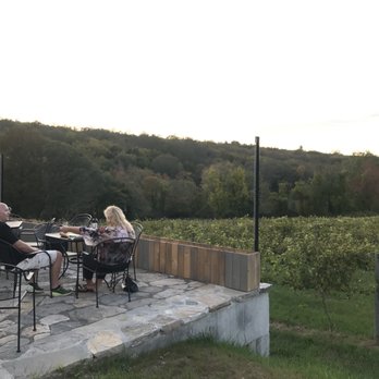 Heartstone Winery - Edge of the patio, overlooking the young grapes. Eight acres of vineyard used for Heartstone's estate wines are up in the hills. - Wineries Near Me - Columbia, Connecticut