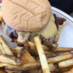 a cheeseburger and fries a cheeseburger and fries