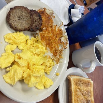 Bobbie's Southern Kitchen - Classic two egg breakfast with scrambled eggs, sausage, hash browns and toast. - American Near Me - San Antonio, Texas