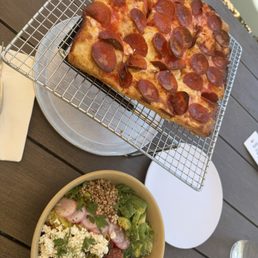 kids pepperoni pizza, greek salad kids pepperoni pizza, greek salad