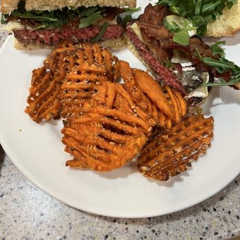 Black Mtn Burger - Brie and bacon burger w/ sweet potato fries - Burgers Near Me - Lincoln, New Hampshire Black Mtn Burger - Brie and bacon burger w/ sweet potato fries - Burgers Near Me - Lincoln, New Hampshire