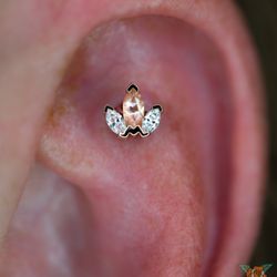 Rose Body Piercing - Beautiful rose gold end with Oregon sunstone and white CZ stones