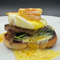 The Double "S" Benny. Steak and shrimp combine to make a delicious benedict.
