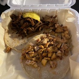 Carne asada and pollo tacos