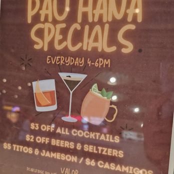 Valor - Daily specials between 4pm and 6pm - Cocktail Bars Near Me - Aiea, Hawaii