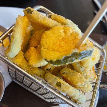 110 Grill - Crispy fried pickle chips served with a side of honey mustard and sriracha aioli - Desserts Near Me - Rochester, New Hampshire