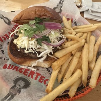 Burgerteca - Al Pastor Burger with a side of French Fries - Burgers Near Me - San Antonio, Texas Burgerteca - Al Pastor Burger with a side of French Fries - Burgers Near Me - San Antonio, Texas