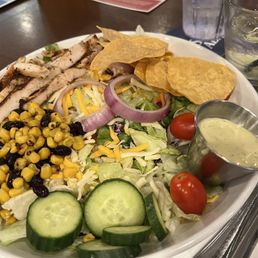 Southwestern chicken salad. Pretty large salad. Delicious avocado ranch.