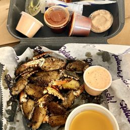 Crab fingers with lots of sauces