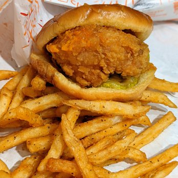 Popeyes Louisiana Kitchen - Spicy chicken sandwich combo with regular fries and a small fountain drink. $9.21. - Fast Food Near Me - Durham, North Carolina