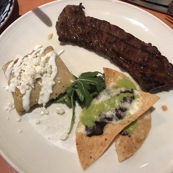 Meso Maya Comida y Copas - Carne asada, corn tamale and chips with beans. - Mexican Near Me - Dallas, Texas