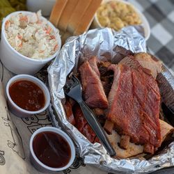 Slap's BBQ - Sampler Platter with ribs & burnt ends
