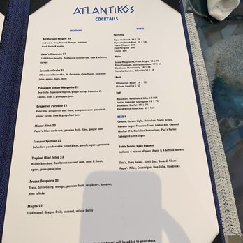 Atlantikos - Cocktail menu - Mediterranean Near Me - Bal Harbour, Florida