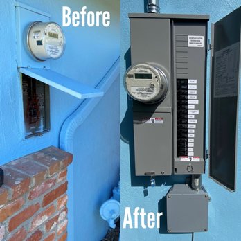 Frontline Electrical Services - before & after of panel upgrade & relocation - Electricians Near Me - Benicia, California