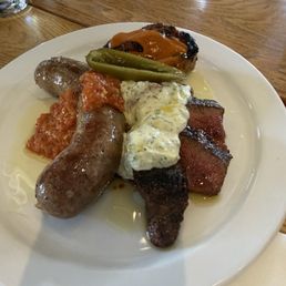 Trio: sausage, beef, pork shoulder.