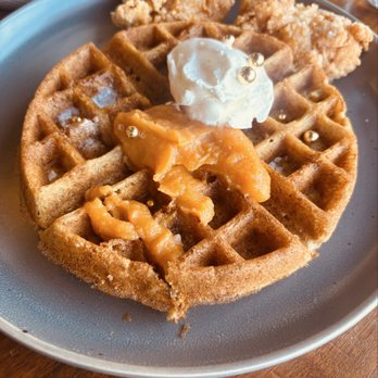Stowaway Kitchen - Specialty waffle with the Kara-a-ge Chicken breast - Breakfast & Brunch Near Me - Denver, Colorado