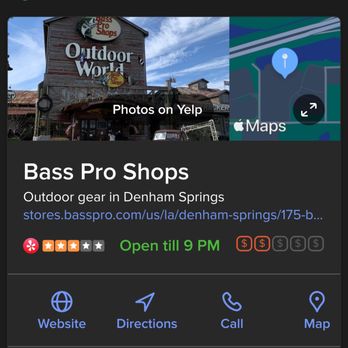 Bass Pro Shops - Hours do not indicate a winter change. - Outdoor Gear Near Me - Denham Springs, Louisiana Bass Pro Shops - Hours do not indicate a winter change. - Outdoor Gear Near Me - Denham Springs, Louisiana