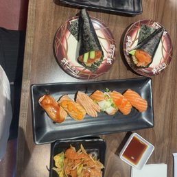 Salmon and spicy tuna hand roll Salmon and spicy tuna hand roll