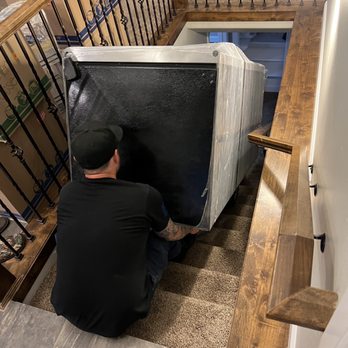 Alpha Moving Services - My husband having to move the fridge downstairs by himself. - Movers Near Me