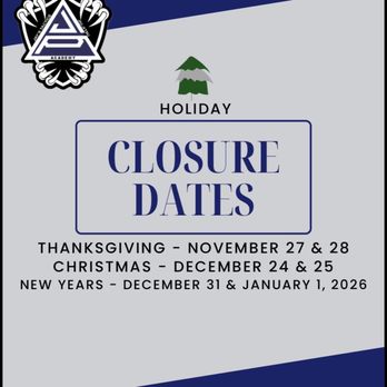Jay’s Tactics Jiu Jitsu Academy - 2025 Academy Holiday Closure - Brazilian Jiu-jitsu Near Me - DuPont, Washington Jay’s Tactics Jiu Jitsu Academy - 2025 Academy Holiday Closure - Brazilian Jiu-jitsu Near Me - DuPont, Washington