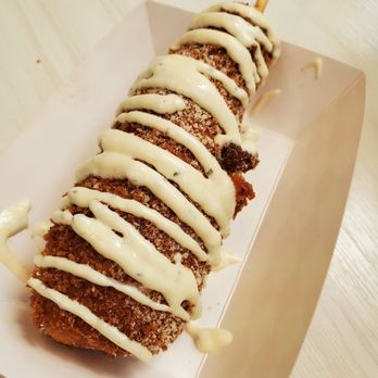 Devil & Angel Desserts - Original korean corndog half n half (sausage and mozzarella) with parmesan cheese and ranch - Ice Cream & Frozen Yogurt Near Me - Milpitas, California