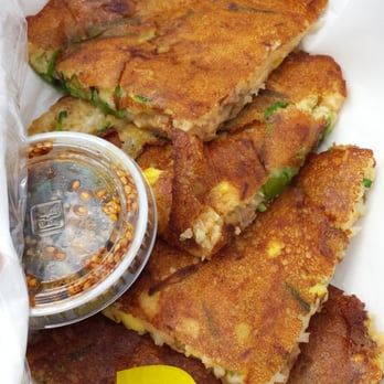 Ajumama - Spicy Pork Pajeon with kimchi - Korean Near Me - Columbus, Ohio Ajumama - Spicy Pork Pajeon with kimchi - Korean Near Me - Columbus, Ohio