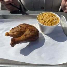 Chicken quarter with cream corn