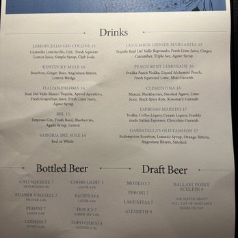 Garbatella - Drink menu - Italian Near Me - Chula Vista, California