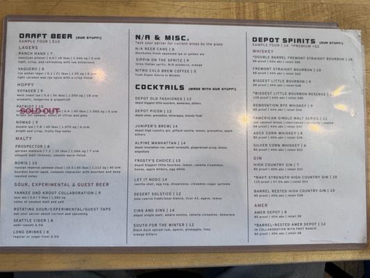 Menu photo 1 The Depot Craft Brewery Distillery Reno, NV Menu photo 1 The Depot Craft Brewery Distillery Reno, NV