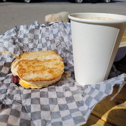 Javalanche Cafe - Breakfast English muffin, medium chai latte