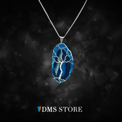 DMS Store - Slice Blue Agate Tree of Life Pendant Silver plated.